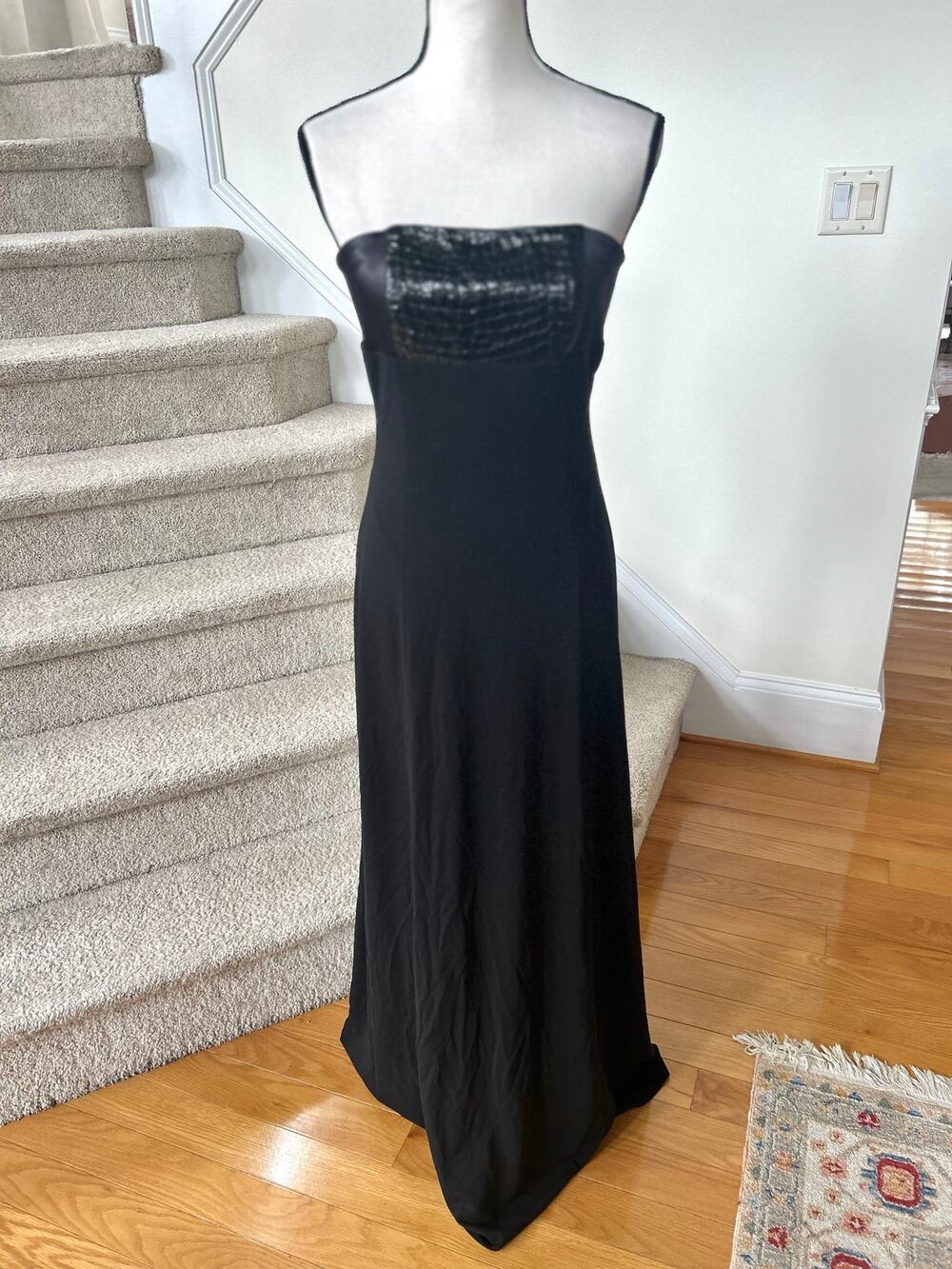 Vintage Y2K Cache Black Embossed Alligator Leather Bodice Column Dress